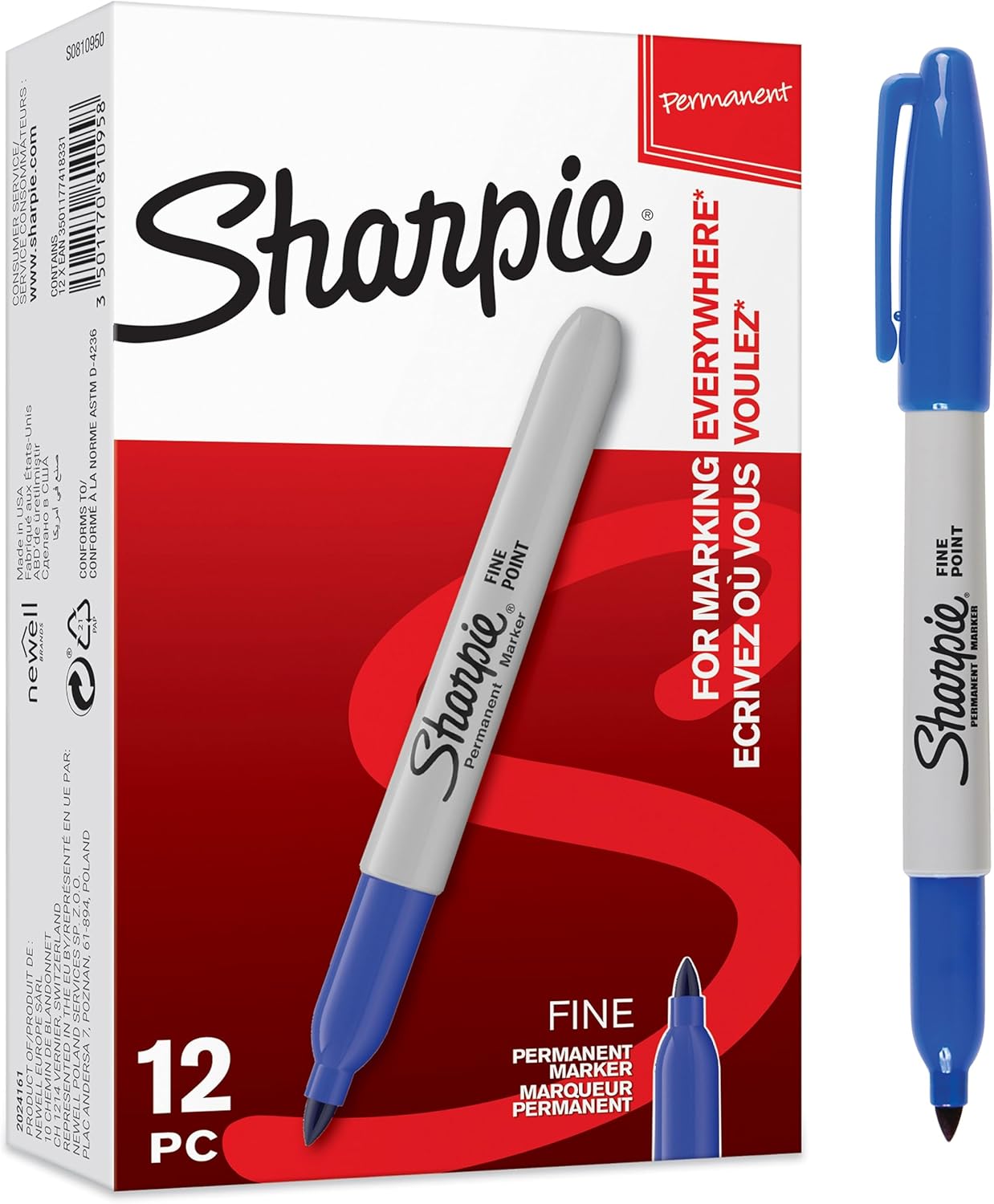 Sharpie Permanent Markers, Fine Point, Black, 12 Count