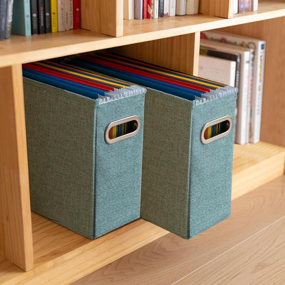 4 Pack Letter Size File Storage Box Collapsible, Fabric Hanging File Folders Organizer, Portable Office Document Holder with Metal Handle, Smooth PVC Rails, Beige