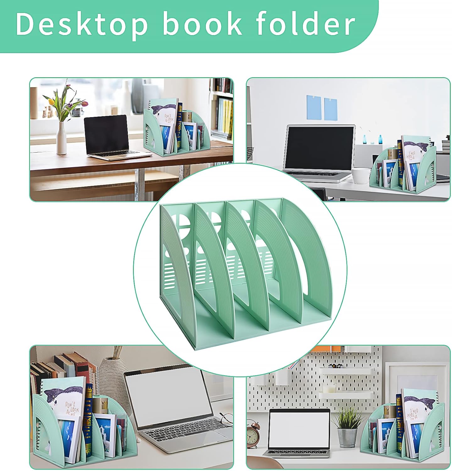 Marte Vanci Magazine File Holder Vertical PP Folder Book Desktop Organizer Plastic Storage Sturdy Vertical 4 Section Folder (Purple)