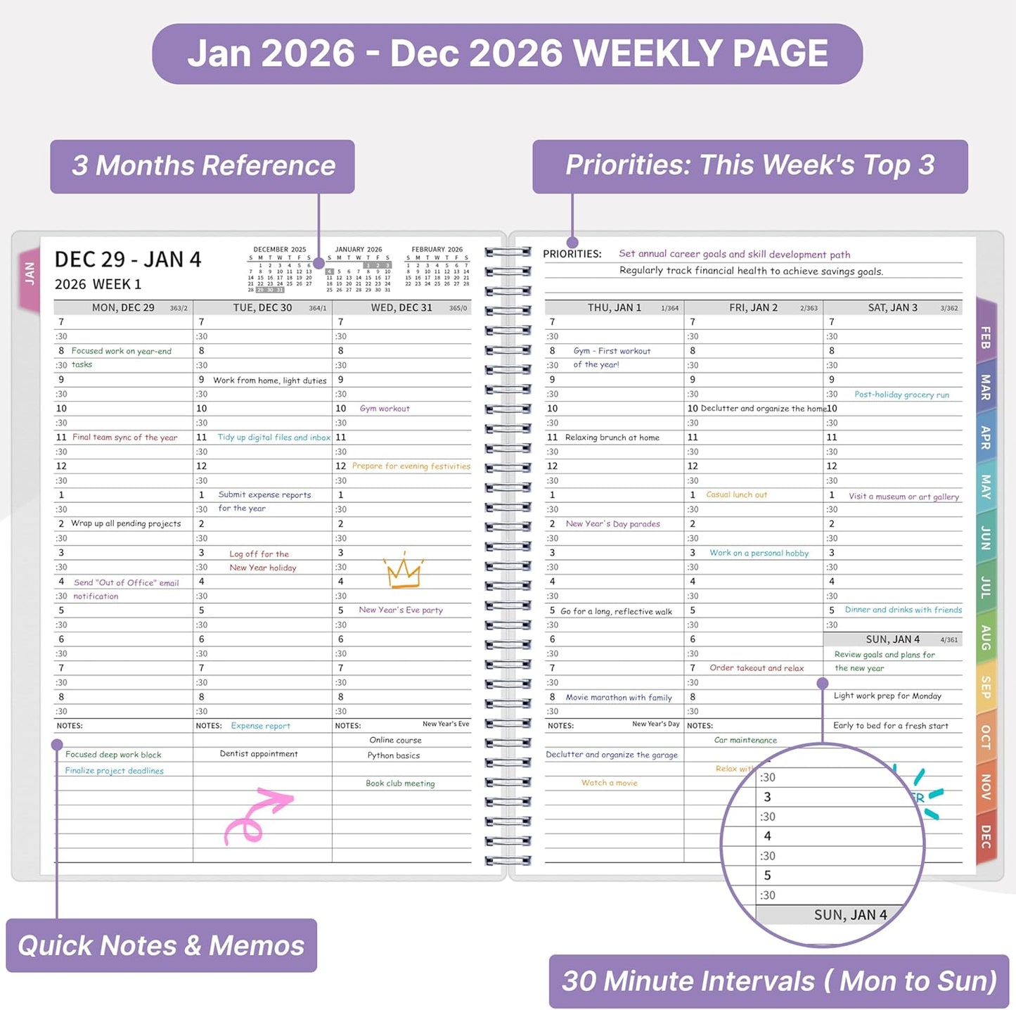 2026 Appointment Book, 30 Minutes-Hourly, Weekly ＆ Monthly Calendar Planner 2026, Jan 2026 - Dec 2026, 8.5'' x 11'', 2026 Daily Planner with Tabs ＆Pocket, Flexible Cover, Great for Office, Home, School