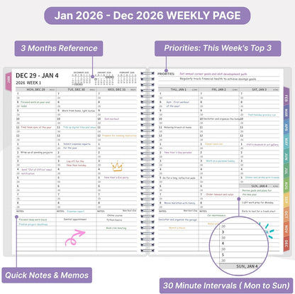 2026 Appointment Book, 30 Minutes-Hourly, Weekly ＆ Monthly Calendar Planner 2026, Jan 2026 - Dec 2026, 8.5'' x 11'', 2026 Daily Planner with Tabs ＆Pocket, Flexible Cover, Great for Office, Home, School