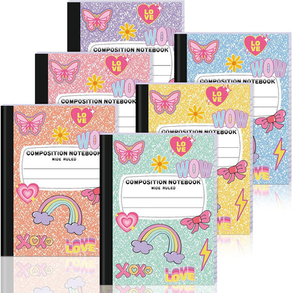 6 Pack Marble Composition Notebook Wide Ruled Preppy Composition Notebooks,Back to School Coquette Aesthetic Notebooks Perfect-bound 80 Pages (40 Sheets) 9.75x7.5 Inches