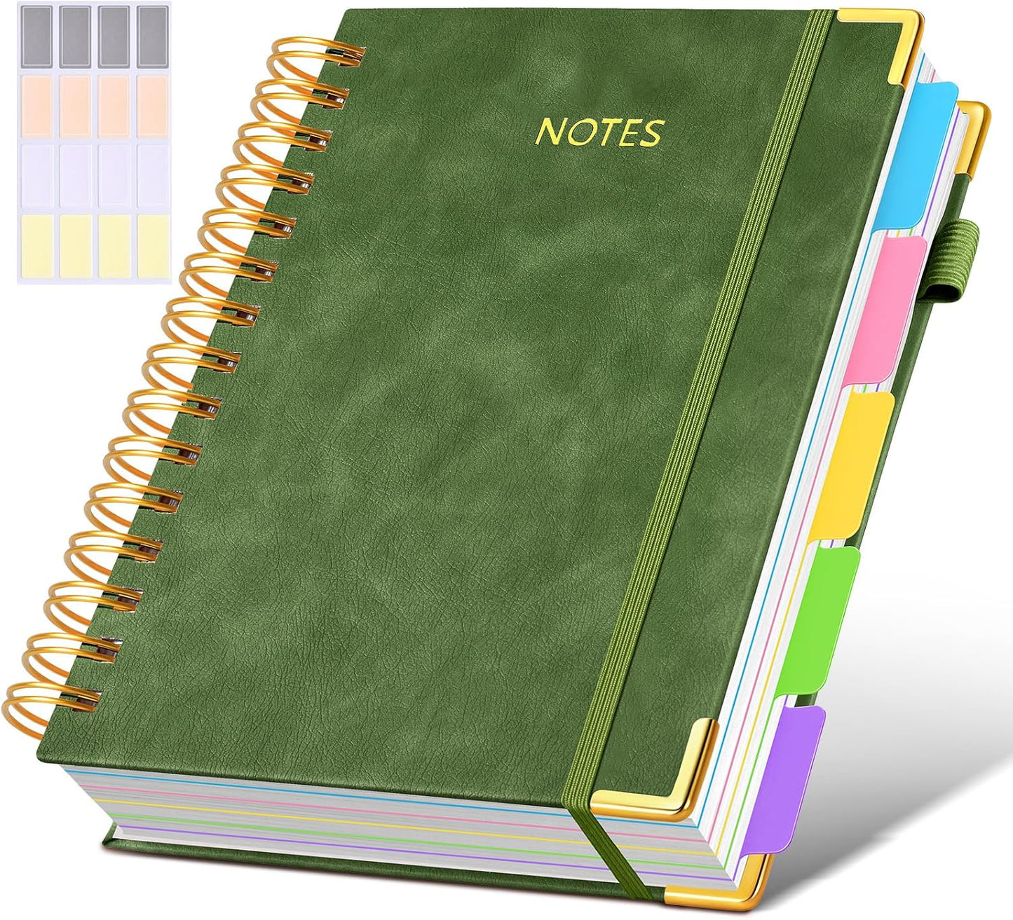 Hardcover Spiral Notebook Journal with Removable Dividers Tabs, 300 Pages Leather 5 Subject Notebook College Ruled, 8"x10" Large B5 Notebooks for Work School Note taking, Lined Journal for Women, Pink