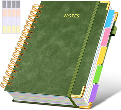 Hardcover Spiral Notebook Journal with Removable Dividers Tabs, 300 Pages Leather 5 Subject Notebook College Ruled, 8"x10" Large B5 Notebooks for Work School Note taking, Lined Journal for Women, Pink