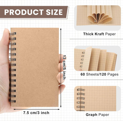 Jutom 6 Pcs Small Graph Paper Pads Notebook Mini Spiral Notebooks Grid Paper 3 x 5 Inch Pocket Notepads 120 Pages Mini Notepads for Office School Work Math Meeting (Black)