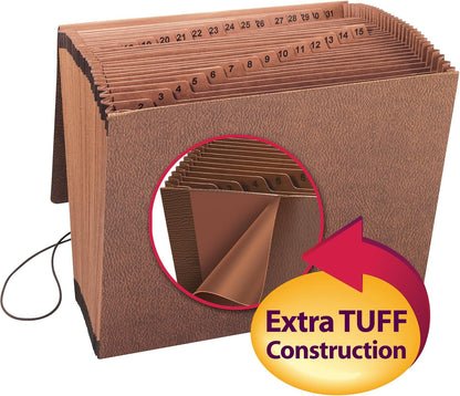 Smead TUFF Expanding File 21 Pockets, Alphabetic (A-Z), Flap and Cord Closure, Letter Size, Redrope (70318)
