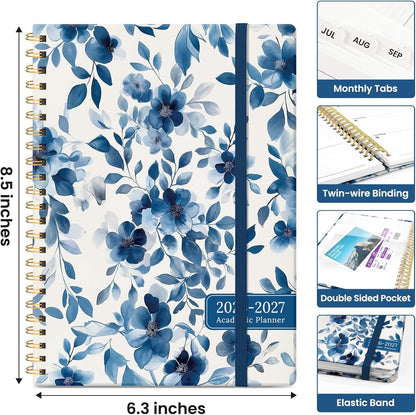 Planner 2026-2027, Academic Year Monthly and Weekly Calendar Planner, Jul 2026 - Jun 2027, Hardcover Teacher Student Planning Agenda book with Tabs, Perfect for School Office Supplies, 6.3" x 8.5" - Wildflowers