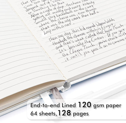 feela College Ruled Notebooks, 24 Pack Business Notebook Hardcover Lined Writing Journal with Pen Holder for Men Women Note Taking, with 24 Black Pens, 120 GSM, 5.1”x8.3”, A5, White