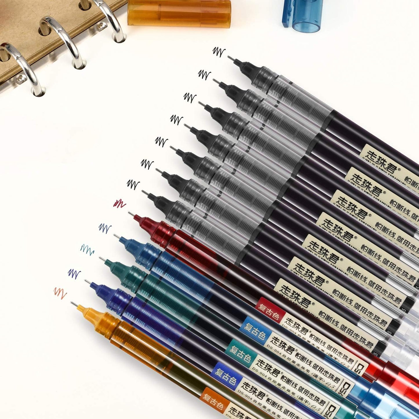 Frienda 12 Pieces Rolling Ball Pens 0.5 mm Japanese Quick Drying Fine Point Pens Liquid Ink Smooth Writing for Office Student Back to School Supplies(Multicolor)