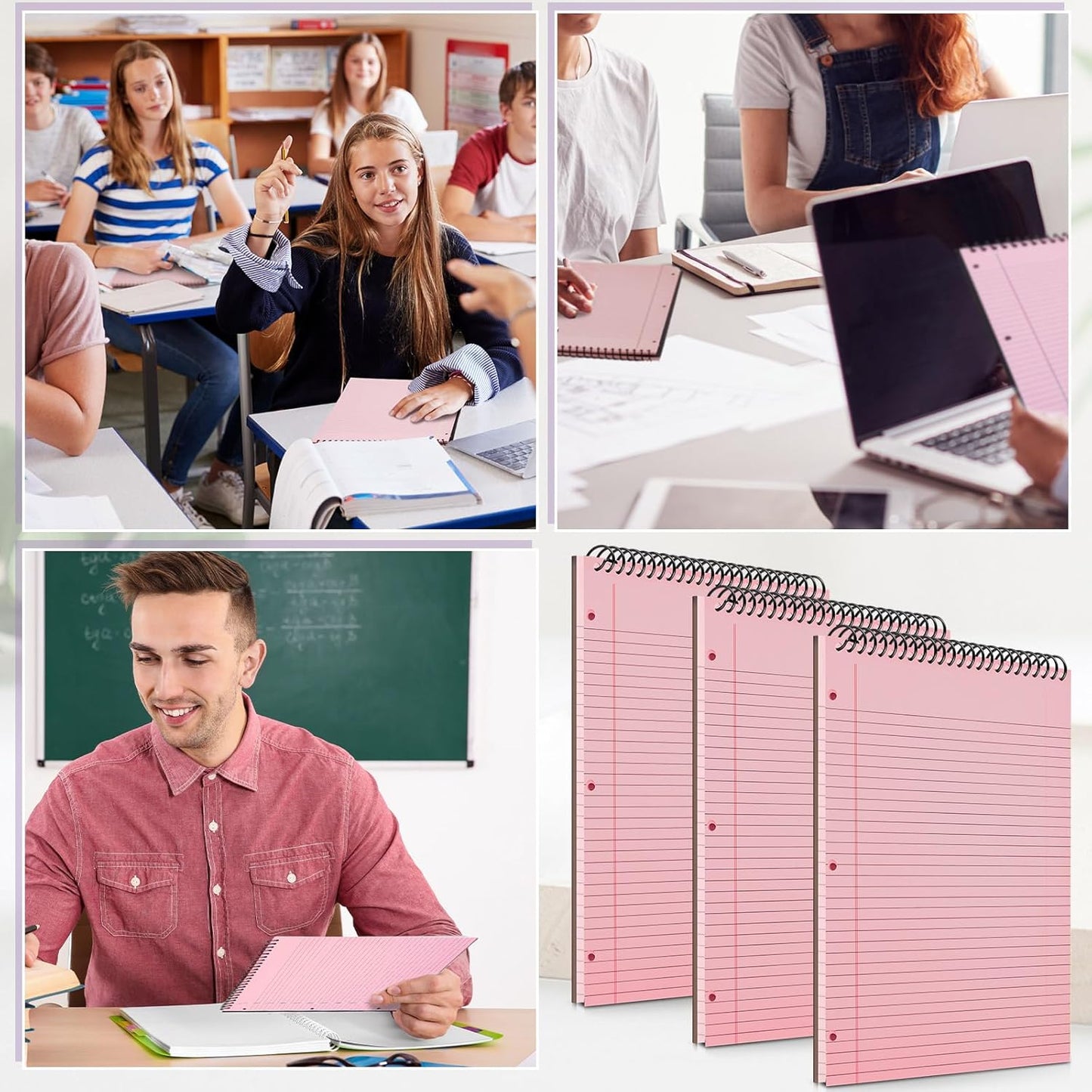 MotiMind 10 Pack 8.5" x 11" Top Spiral Notebook with 3 Hole Punched Morandi Colors Legal Pads College Ruled Notepad 50 Sheets Hard Cardboard Paper Wirebound Notepad for Office School Business