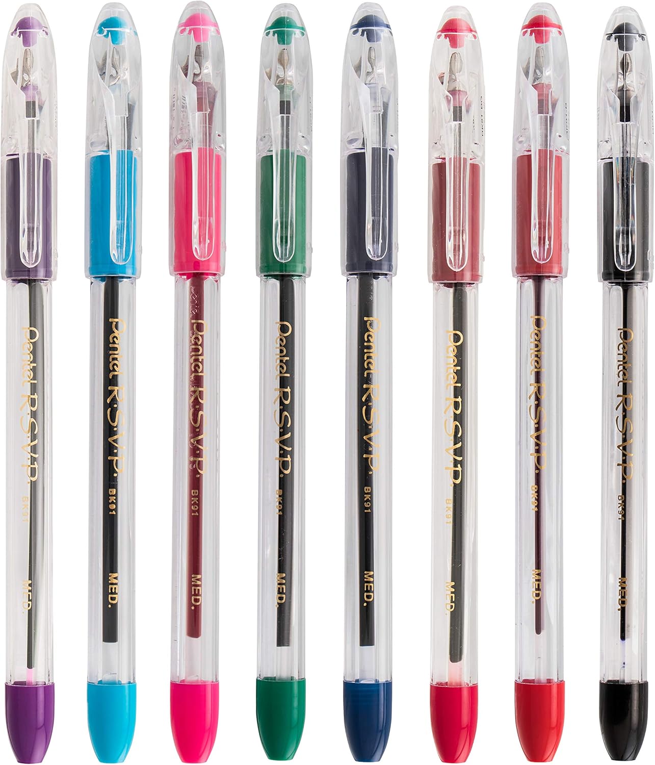 Pentel RSVP Ballpoint Pen, (1.0mm), Medium Line, Mixed Colors (BK91PC12M) (Pack of 1, 12 Count Total)