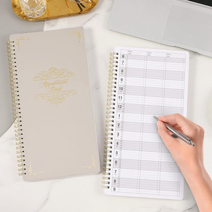Appointment Book - Undated Salon Appointment Book, Daily & Hourly Schedule Book with 200 Pages, 6 AM - 9 PM, 15 Minute Intervals Day Planner, 6" x 11.5", 3 Column, Twin-Wire Binding, Hardcover