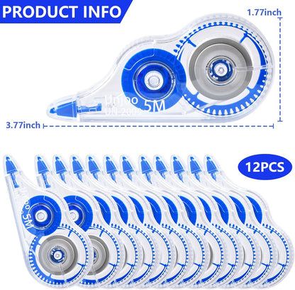Unjoo White Correction Tape, Easy To Use Applicator for Instant Corrections Wrong Writing At Any Time, For school, Office (12pack, 5M/196" x 0.2", Black)