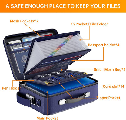 DocSafe Fireproof File Organizer with Lock, Hard-Shell Case Fireproof Document Box with 13 Pocket Accordion File Folder, Portable Home Office Travel Safe Storage for Important Documents Laptop Black