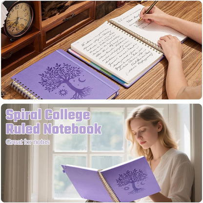 Ovesmusl Hardcover Spiral Notebook 8.5" x 11" with 5 Removable Dividers 300 Pages Leather 5 Subject Notebook College Ruled 100GSM Large Spiral Notebooks for Work Thick Lined Journal for Women, Green