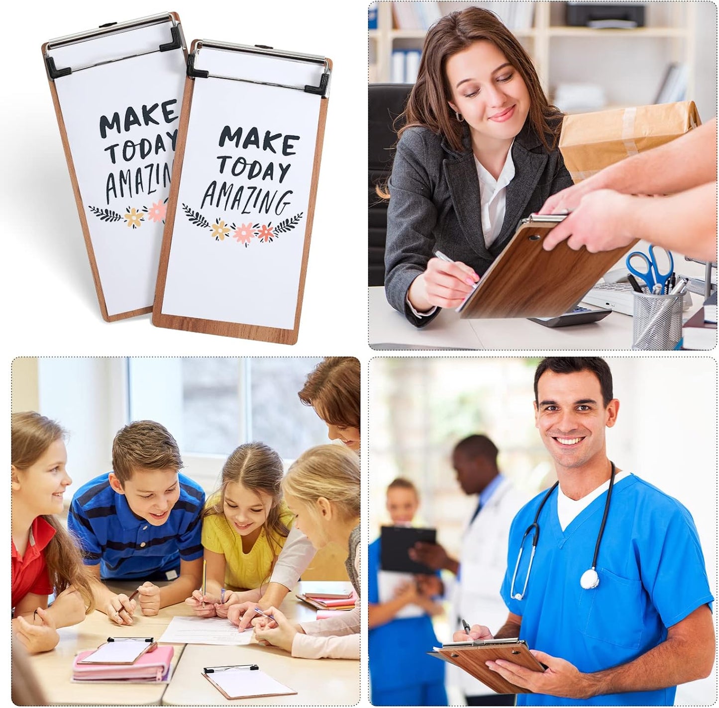 Epakh 20 Pcs Mini Clipboard Small Clipboards Wooden Half Page Clipboard Wood Check Presenters Kids Clipboards for Restaurant School Waitress Guest Server Books Menu Holder, 8 x 4 Inch
