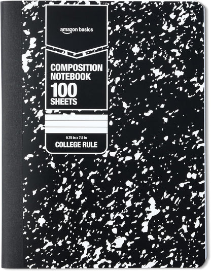 Amazon Basics Composition Notebook, College Ruled, 100 Sheets, 9.75" x 7.5", Assorted Marble Colors, 12-Pack