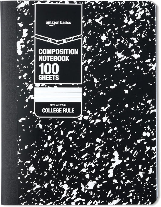Amazon Basics Composition Notebook, College Ruled, 100 Sheets, 9.75" x 7.5", Assorted Marble Colors, 12-Pack