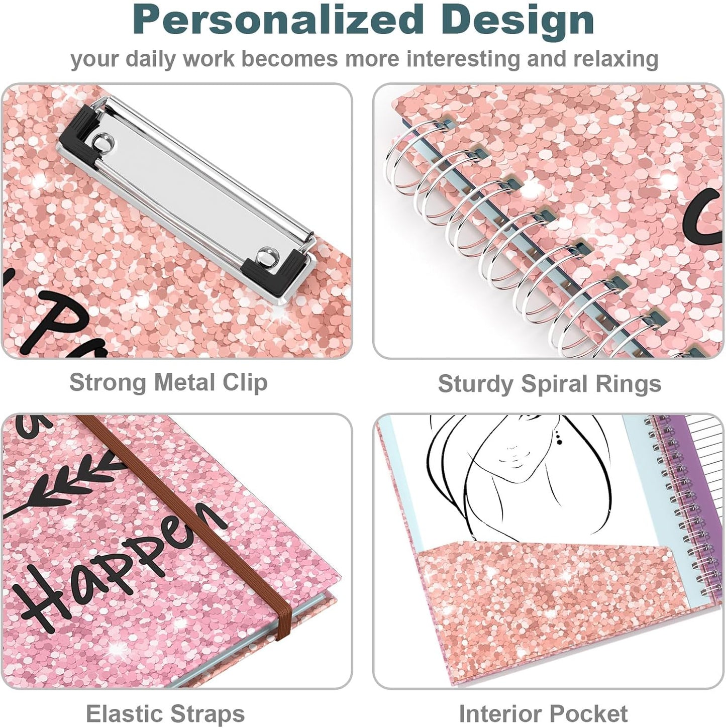 Hongri Clipboard Folio with Refillable Lined Notepad, 8.5 x 11 Folders with Storage 10 Pockets, Spiral Portfolio, Size 12.8X 9.7 in, Office & School Supplies, Skeleton