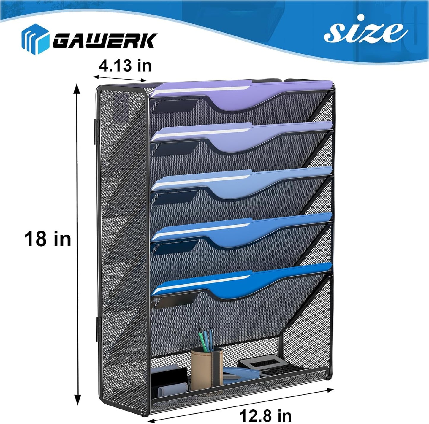 Gawerk 10-Tier Wall File Organizer Hanging Wall File Holder Wall Mount Paper Folder Organize, Mesh Magazine Document Mail Organizer Wall Organizer for Office School Home, Black
