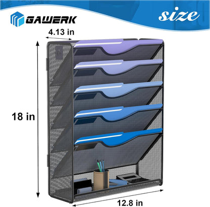 Gawerk 10-Tier Wall File Organizer Hanging Wall File Holder Wall Mount Paper Folder Organize, Mesh Magazine Document Mail Organizer Wall Organizer for Office School Home, Black