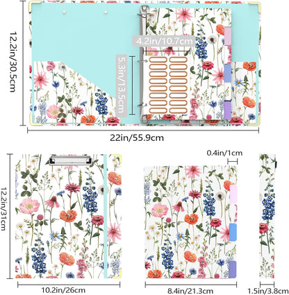 3 Ring Binder 2 Inch Round Ring Binder with 6 Tab Dividers，2 Interior Pockets，Cute Binder Clipboard with Storage, for School Office, Portfolio(Almond Tree)