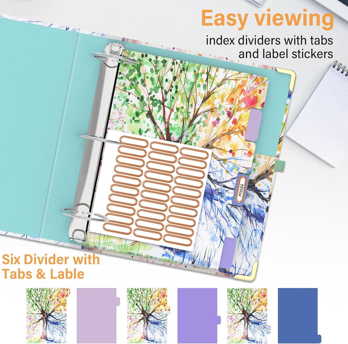 3 Ring Binder 3 Inch Ring, Three Ring Binders for Letter Size 11" x 8.5" with 6-Tab Dividers, 2 Pockets, Binder with Clip for School and Office Supplies-Wild Flowers