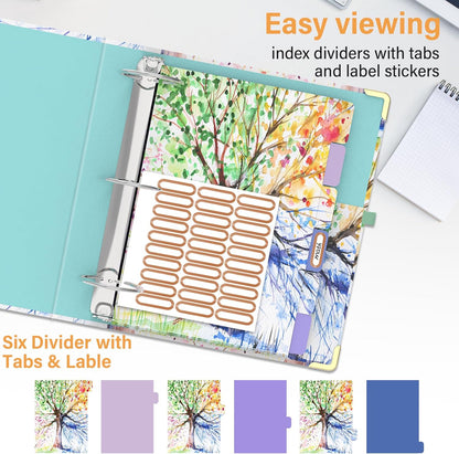 3 Ring Binder 3 Inch Ring, Three Ring Binders for Letter Size 11" x 8.5" with 6-Tab Dividers, 2 Pockets, Binder with Clip for School and Office Supplies-Wild Flowers
