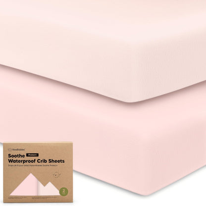 2-Pack Waterproof Crib Sheets for Boys, Girls - 52x28 Fitted Organic Cotton Baby Crib Sheets, Toddler Mattress Protector Cover, Washable, Soft & Durable Baby Bedding Essentials(Pine Grove)