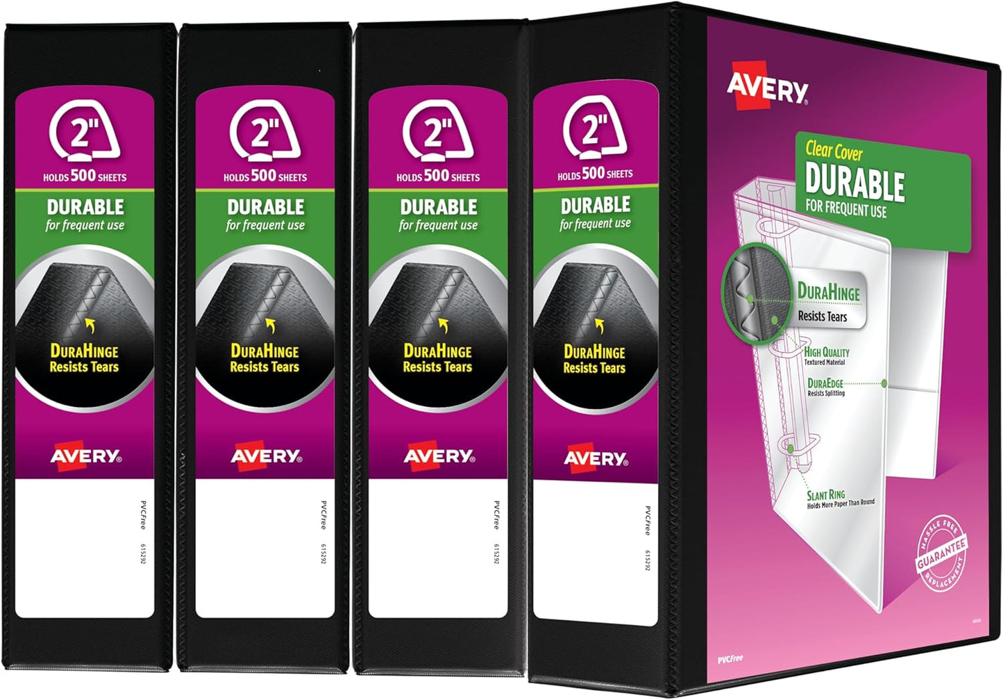 Avery Durable View 3 Ring Binders, 0.5" Slant Rings, 135-Sheet Capacity, 0.7 Inch Wide Spine, Great for Home, School Supplies, Office, or Organization Needs, Black Binders (4-Pack of 05736)