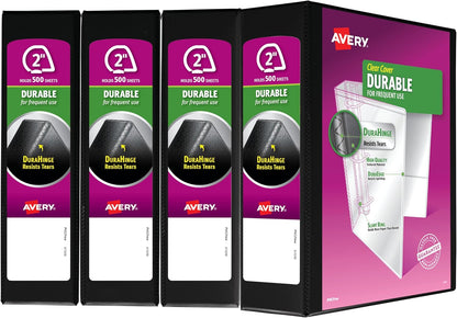 Avery Durable View 3 Ring Binders, 0.5" Slant Rings, 135-Sheet Capacity, 0.7 Inch Wide Spine, Great for Home, School Supplies, Office, or Organization Needs, Black Binders (4-Pack of 05736)