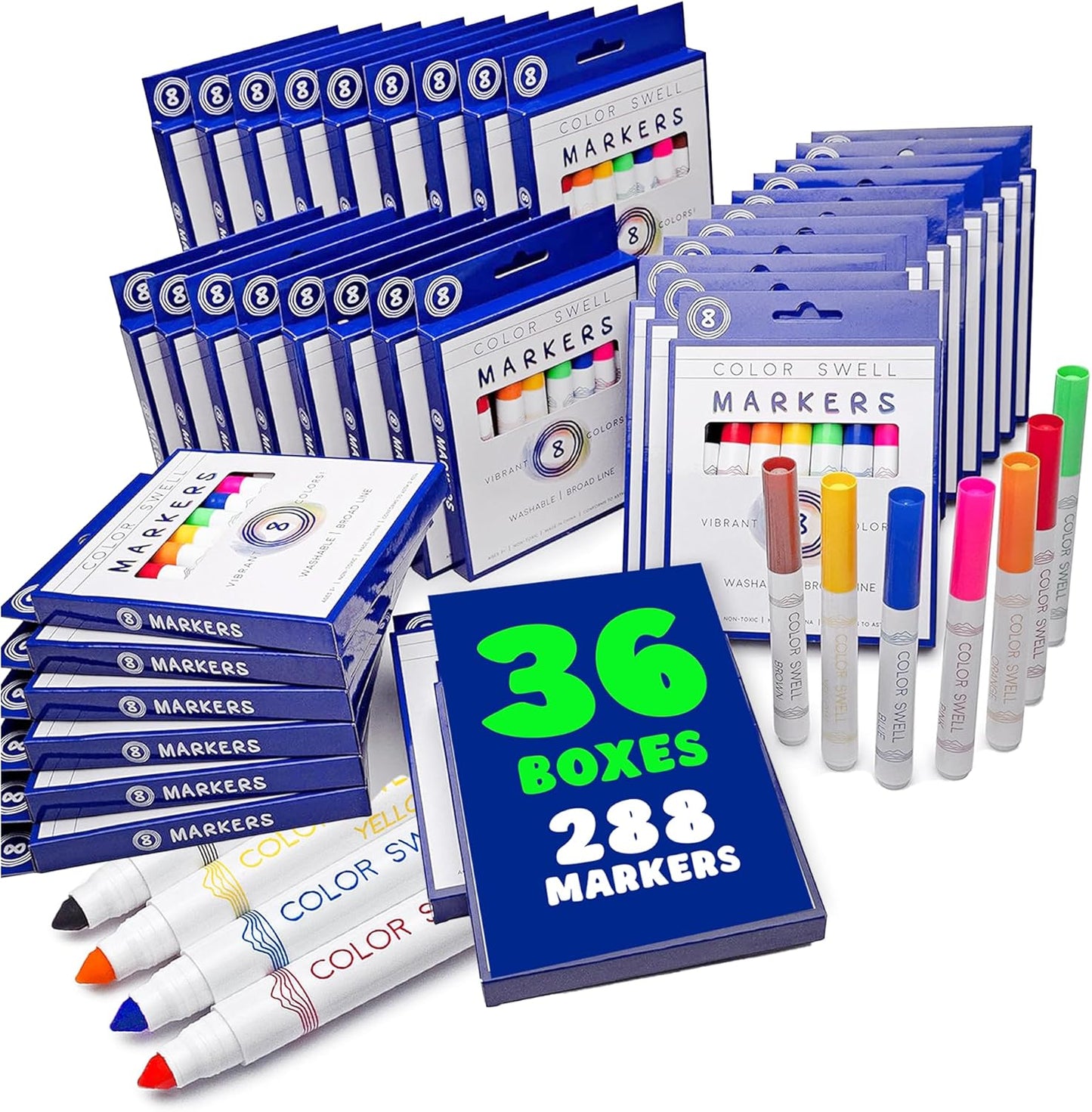 Color Swell 8-Pack Broad Line Markers – Washable, Non-Toxic, Ideal for Kids, Students, Adults, and Classroom Activities