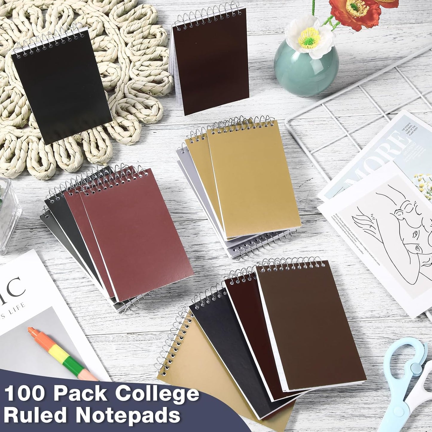 Thenshop 100 Pads Spiral Memo Pads Bulk 3 x 5 Inch Small Pocket Notepad Top Bound Lined 60 Sheets Mini Notebooks for School College Office Home Supplies (Fresh Colors)