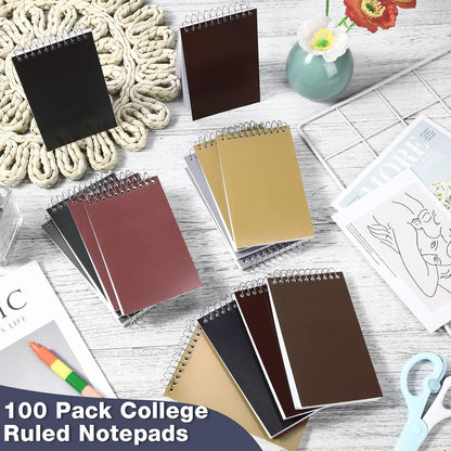 Thenshop 100 Pads Spiral Memo Pads Bulk 3 x 5 Inch Small Pocket Notepad Top Bound Lined 60 Sheets Mini Notebooks for School College Office Home Supplies (Fresh Colors)