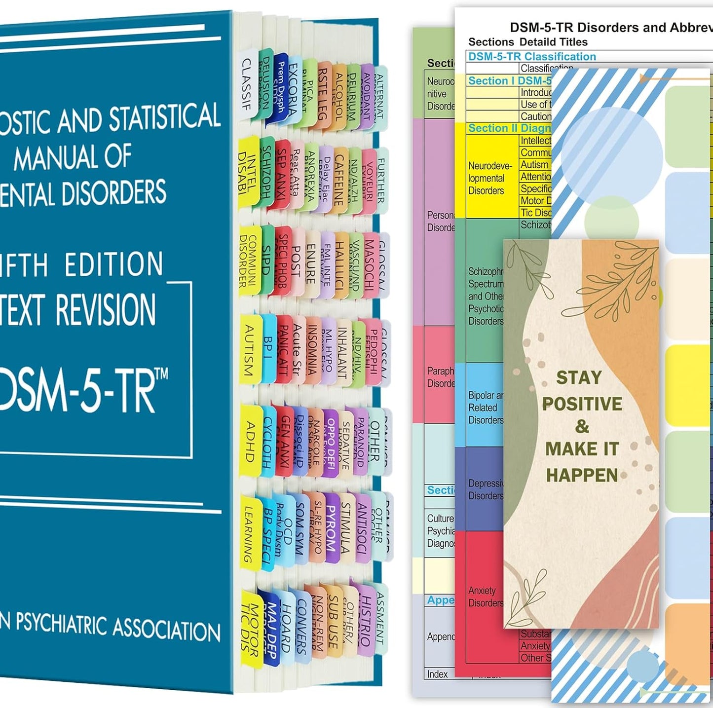 Index Tabs for DSM-5, Color-Coded and Laminated, with 11 Blank Tabs, Alignment Guide and Inspirational Bookmark Included, Tear-Resistant & Waterproof
