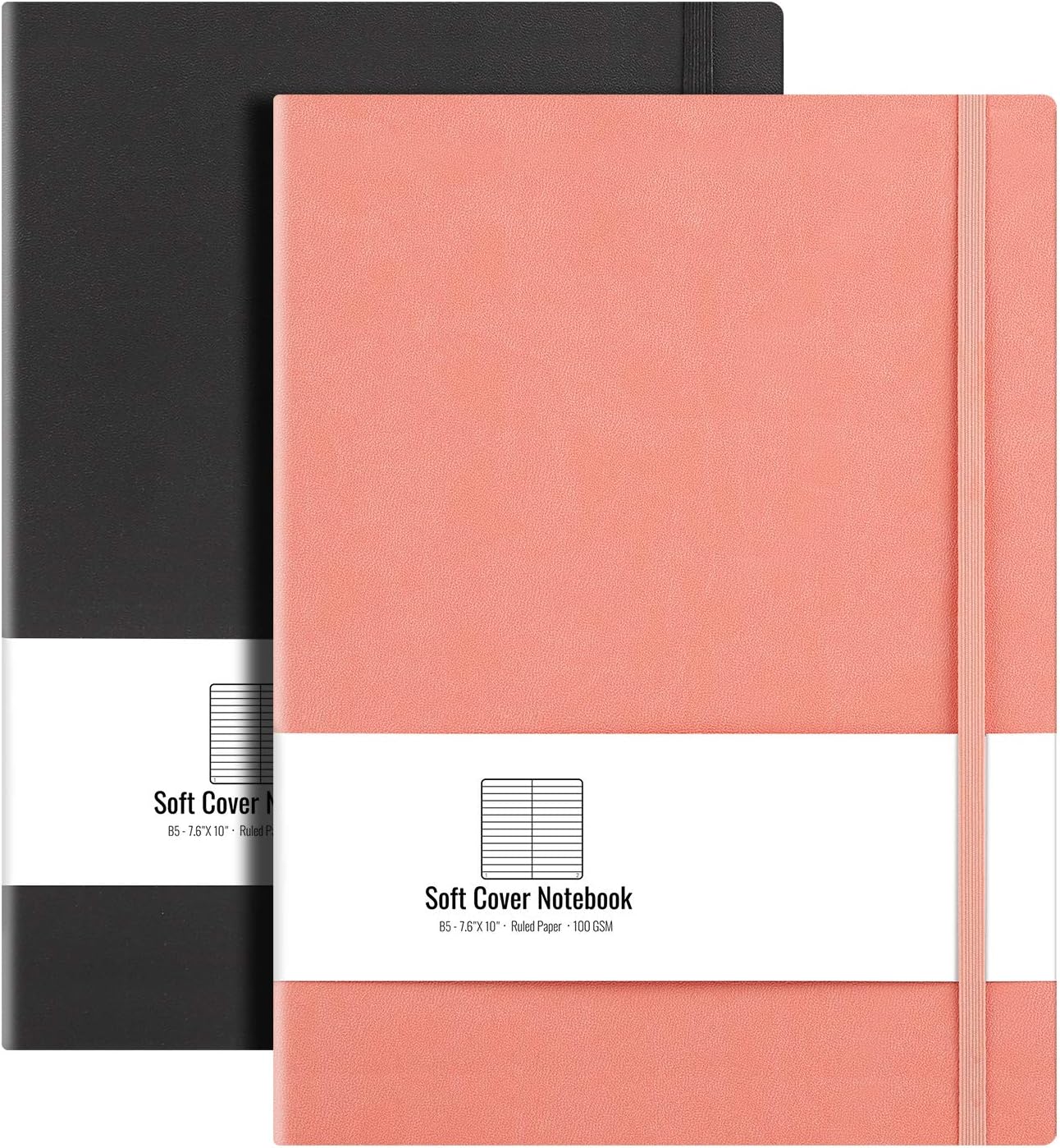 B5 College Ruled Notebook Softcover Journals(2-Pack)- AHGXG Large Composition Notebook 7.6 x 10 inch with Thick 100gsm Lined Paper, Total 408 Numbered Pages, Black Black