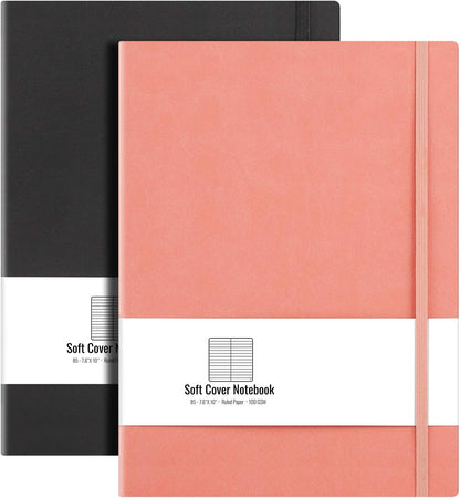 B5 College Ruled Notebook Softcover Journals(2-Pack)- AHGXG Large Composition Notebook 7.6 x 10 inch with Thick 100gsm Lined Paper, Total 408 Numbered Pages, Black Black