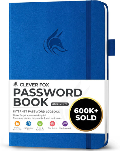 Clever Fox Password Book with alphabetical tabs. Internet Address Organizer Logbook. Small Pocket Password Keeper for Website Logins (Orange)