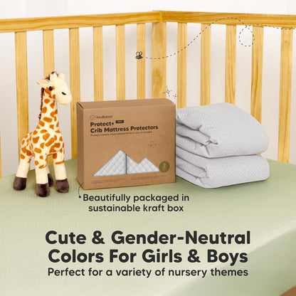 2-Pack Waterproof Crib Mattress Protector Cover Fitted - Quiet Baby Crib Mattress Pad Sheets, 52" x 28" Soft Quilted Cotton Baby Sheet, Machine Washable, Easy Fit, Durable (Soft White/Mavy)
