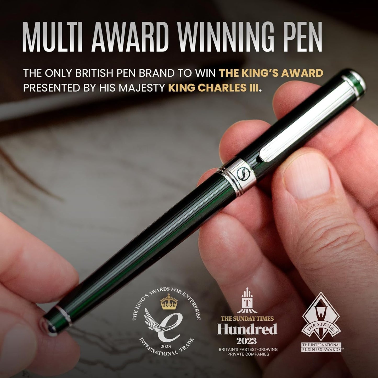Scriveiner Midnight Blue Rollerball Pen - Stunning Blue Lacquer Luxury Pen, Chrome Finish, Schmidt Ink Refills, Men & Women, Professional, Executive Office, Nice Pen
