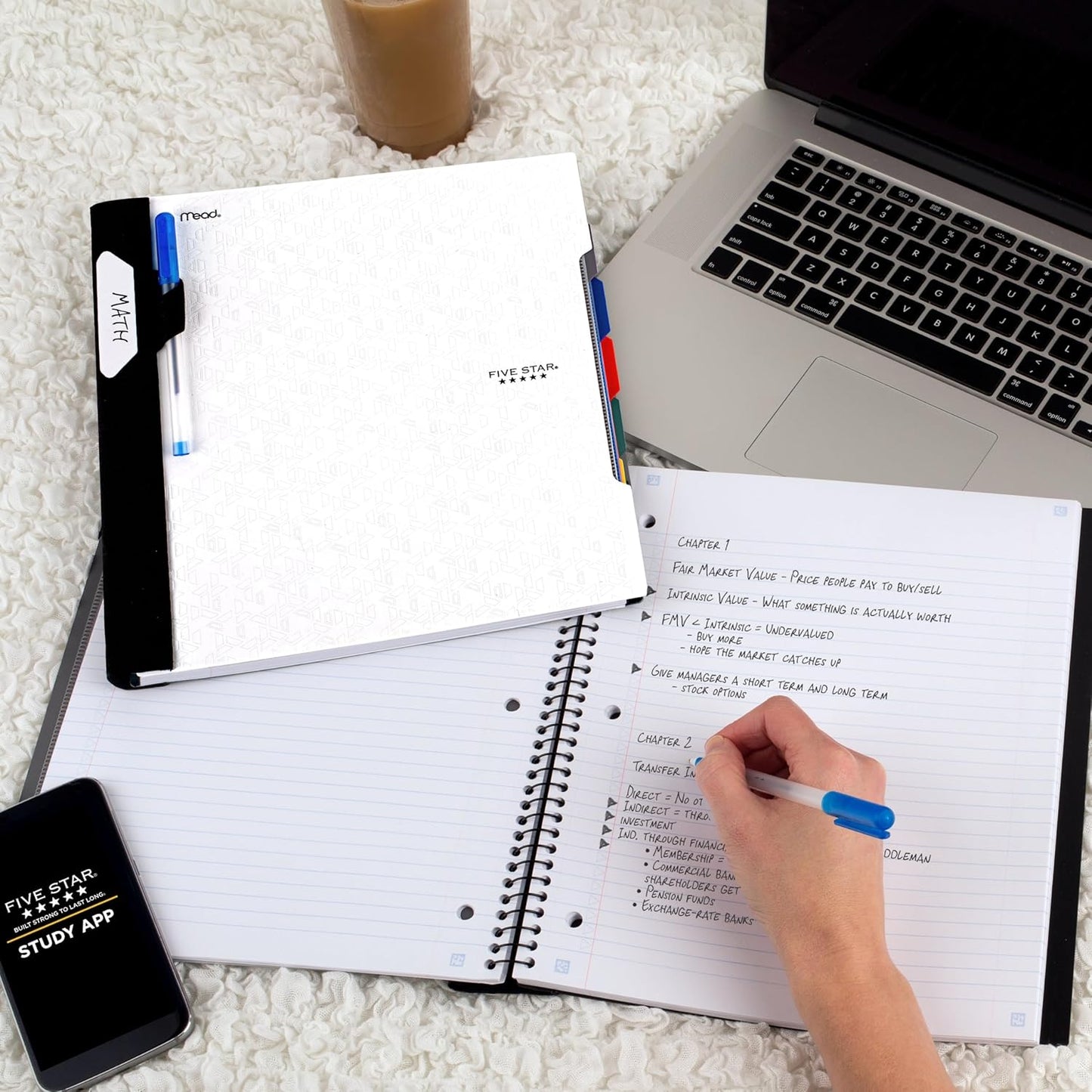 Five Star Advance Spiral Notebook + Study App, 5 Subject, College Ruled Paper, 8-1/2" x 11", 200 Sheets, Spiral Guard, Movable Tabbed Dividers, Black (73144)