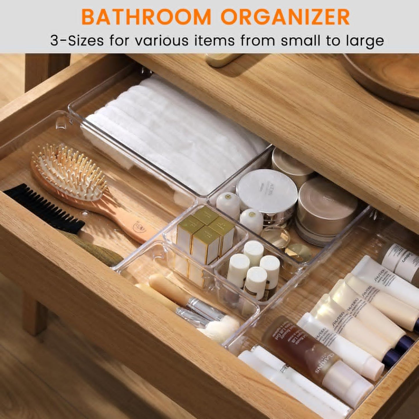 6 Pack Large Clear Plastic Drawer Organizer Trays, Acrylic Kitchen Drawer Organization and Storage Dividers, Non-Slip Storage Bins for Makeup, Kitchen Utensils, Bathroom, Jewelries and Office Desk