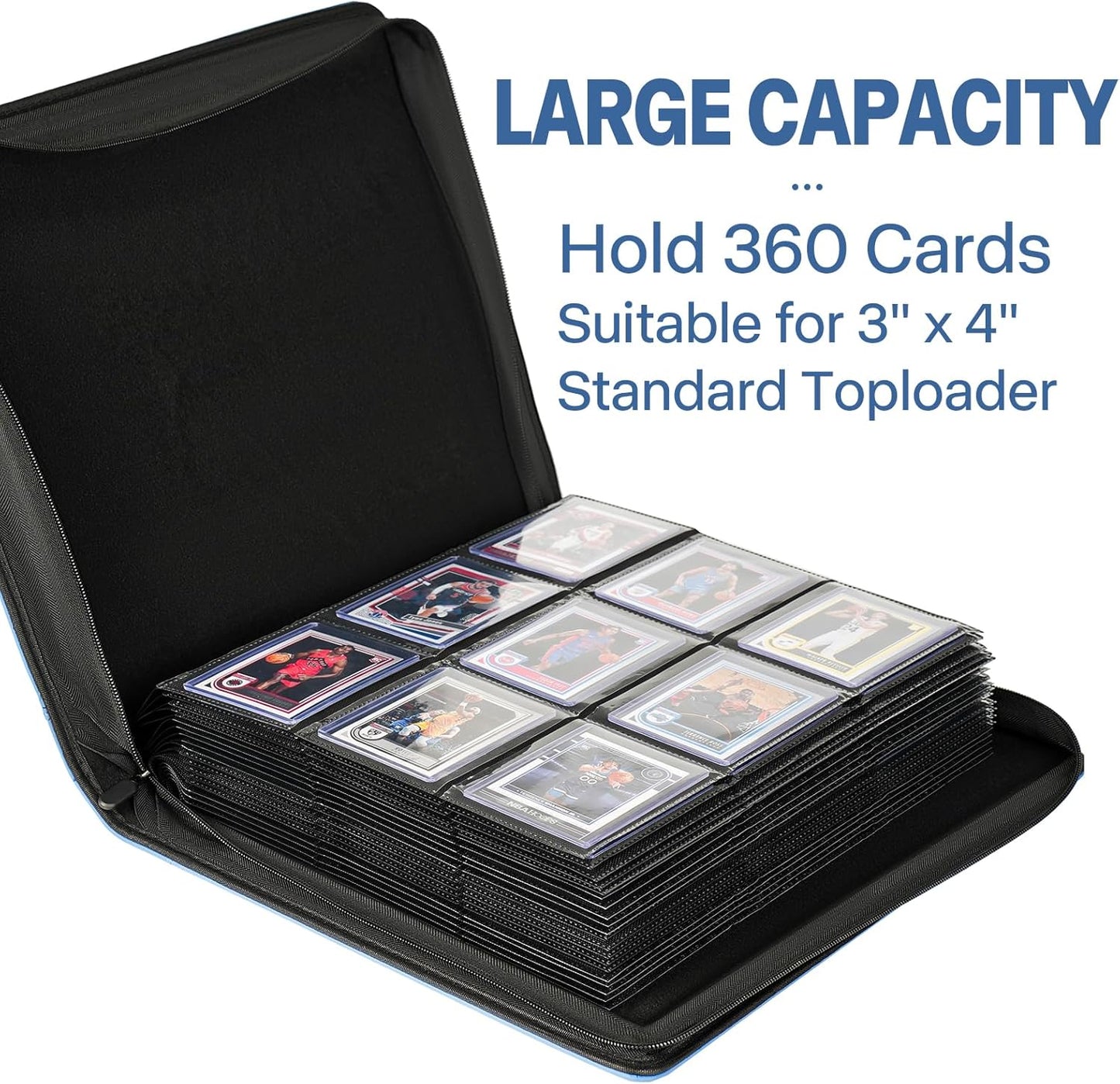 9 Pocket TopLoader Binder, Holds 360 3”x4” Toploader Hard Cases, Sleeves Card Collection Binder, 20 Double Sided Pages, Compatible with Trading & Sports Holder - Black