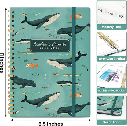 Planner 2026-2027, Academic Year Monthly and Weekly Calendar Planner, Jul 2026 - Jun 2027, Hardcover Teacher Student Planning Agenda book with Tabs, Perfect for School Office Supplies, 6.3" x 8.5" - Wildflowers