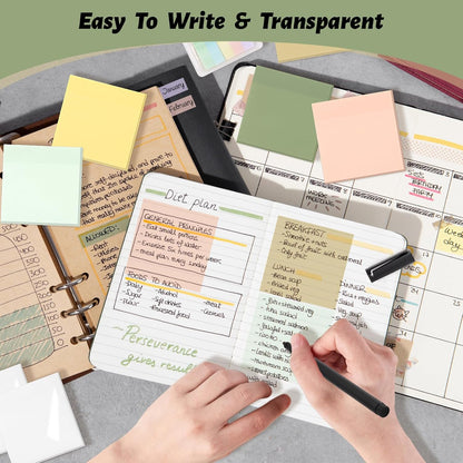 800 Sheets Transparent Sticky Notes, 3x3 Inch 14 Pads Self-Adhesive Translucent Clear See Through Post Sticky Notes for Planner Office School College Teacher Student Supplies 6 Bright Color