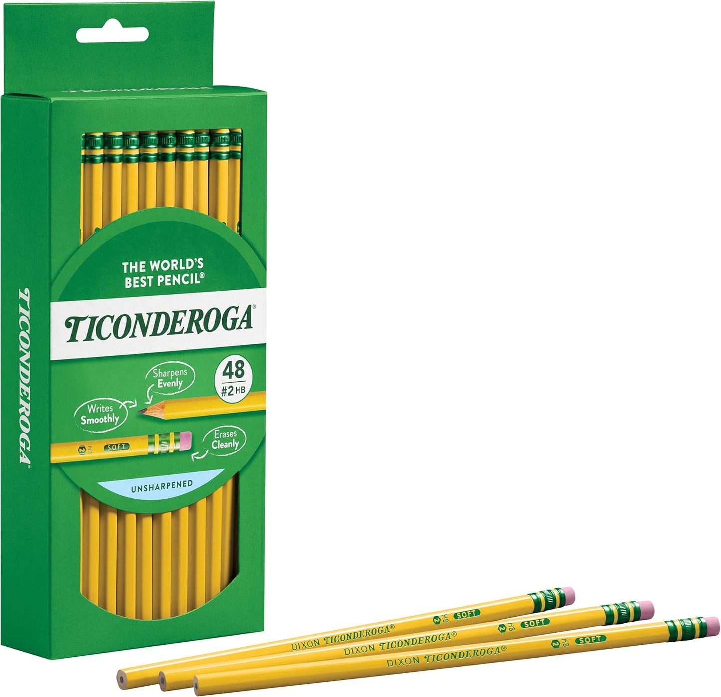 Ticonderoga Wood-Cased Pencils, Pre-Sharpened, 2 HB Soft, Yellow, 12 Count