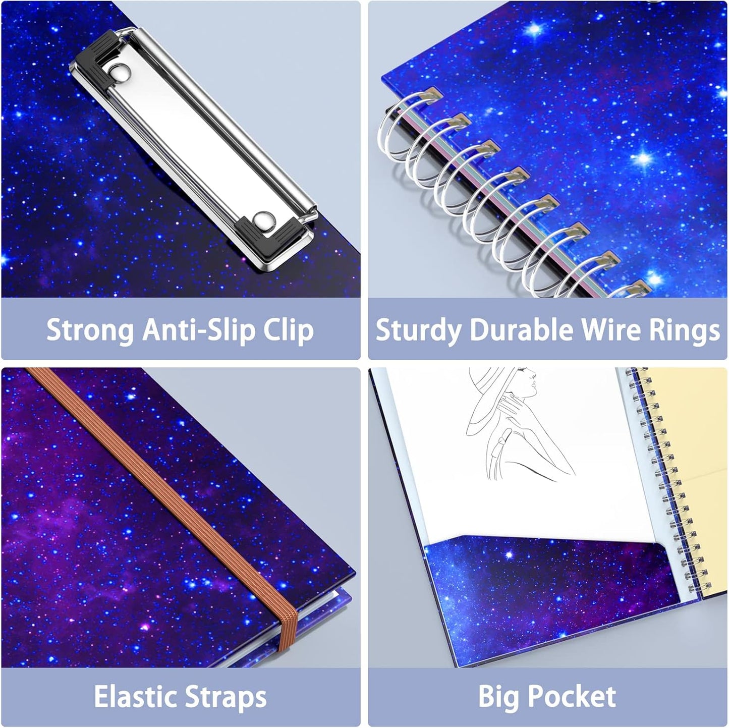 Rimilak Spiral Clipboards Folio with Refillable Lined Notepad, 14.5 x 9.8 In, Hardcover Cover with 5 Interior Pockets, Elastic Band and Pen Loop Series. Cute Stylish Clipfolio, Daisy Flower