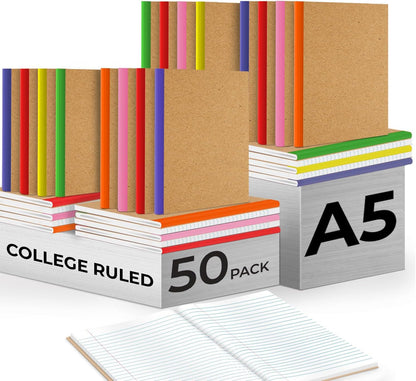 Rosmonde College Ruled Composition Notebooks 5 Pack, 200 Pages (100 Sheets), 9-3/4" x 7-1/2", White & Black Marble Composition Book, Hard Cover, Sturdy Sewn Binding, School, College & Office Supplies