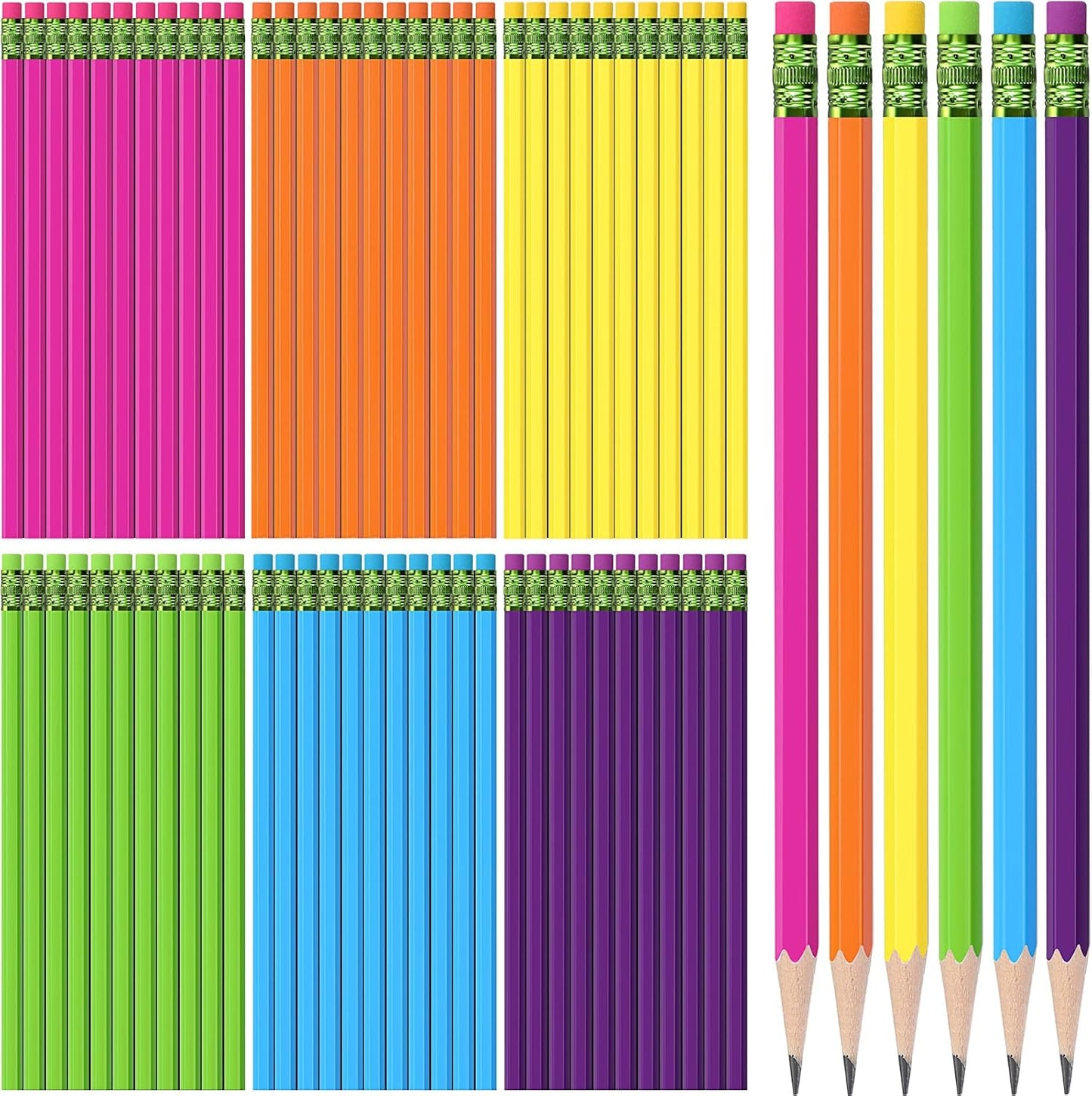 TecUnite 60 Pcs HB Pencils #2 Unsharpened Wood Cased Pencils with Eraser Hexagonal Pencil Cute Graphite No 2 Pen for Adults Gifts Exam School Office Sketching Learning (Wood Color, Silver)