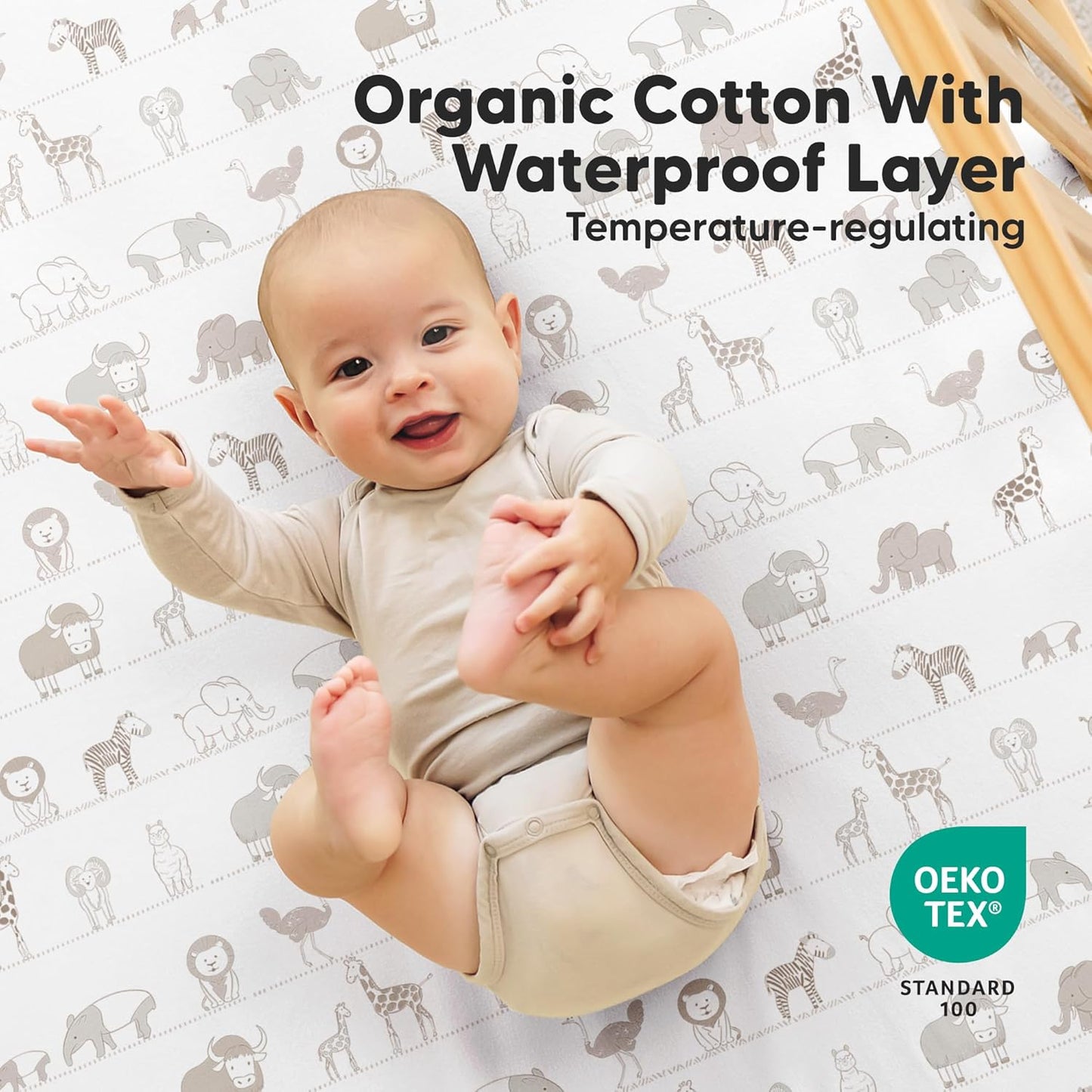 2-Pack Waterproof Crib Sheets for Boys, Girls - 52x28 Fitted Organic Cotton Baby Crib Sheets, Toddler Mattress Protector Cover, Washable, Soft & Durable Baby Bedding Essentials(Pine Grove)